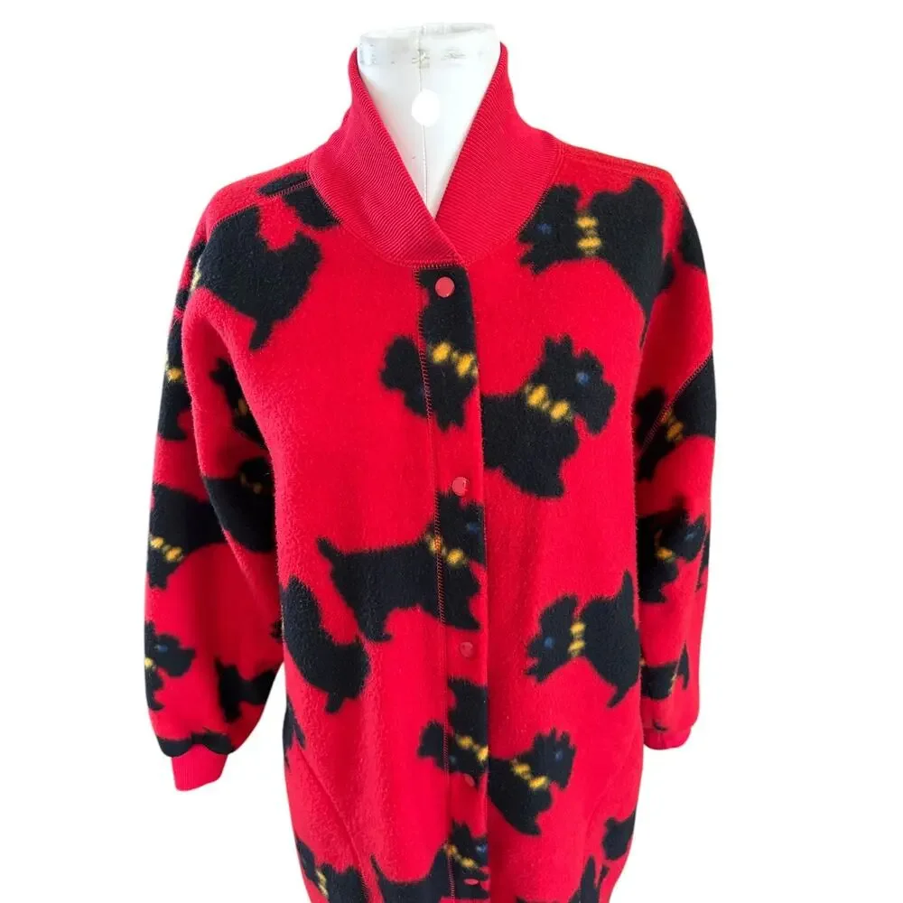 Vintage Scottish Terrier Fleece Robe Full Length Red Women's sz M Whimsical AOP